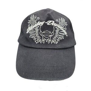 Harley Davidson Toddler Girls Black Strap Back Hat Baseball Rhinestones Sz 2T-4T